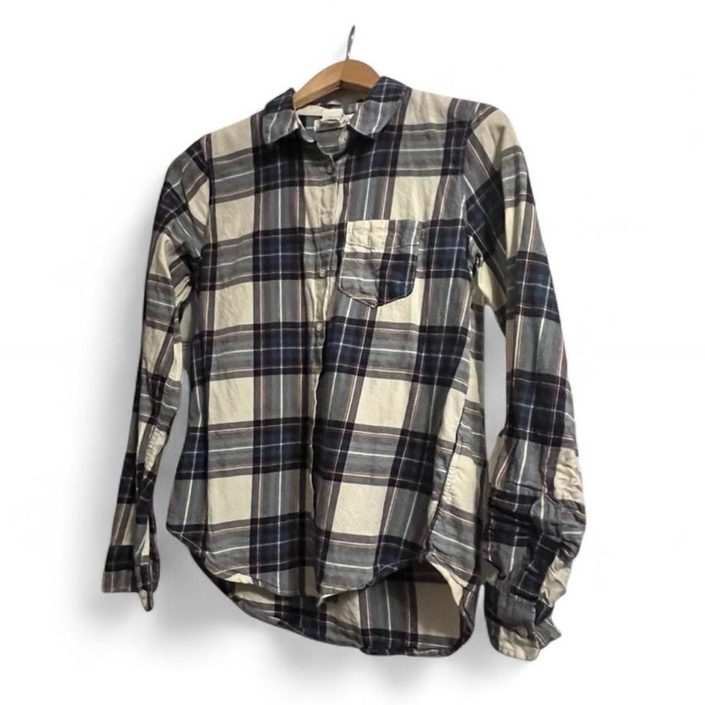 H&M Blue and Cream Plaid Button-Down Shirt